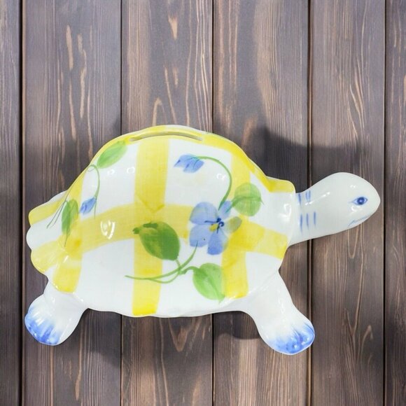 Andrea By Sadek Hand Painted Porcelain Turtle Coin Bank Piggy Bank Ceramic VTG - Picture 1 of 12